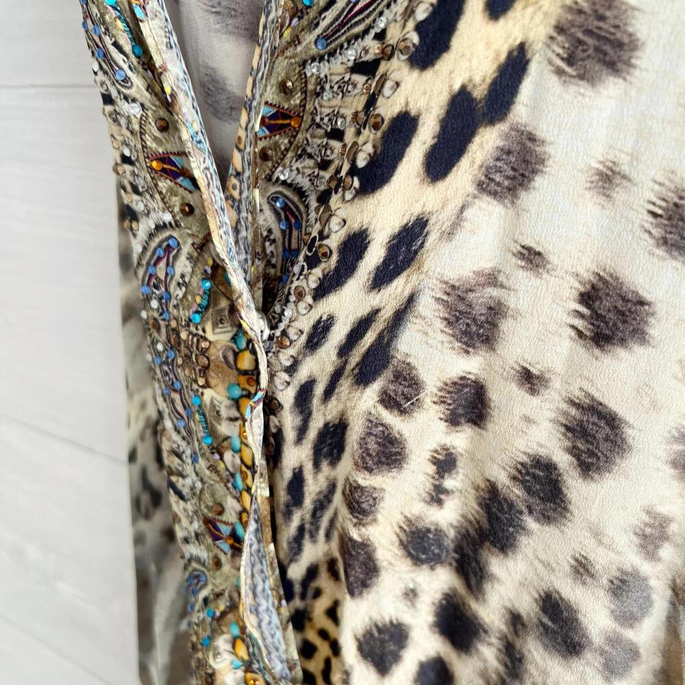 Camilla - Animal print silk embellished maxi halter dress, L - Picture 10 of 15